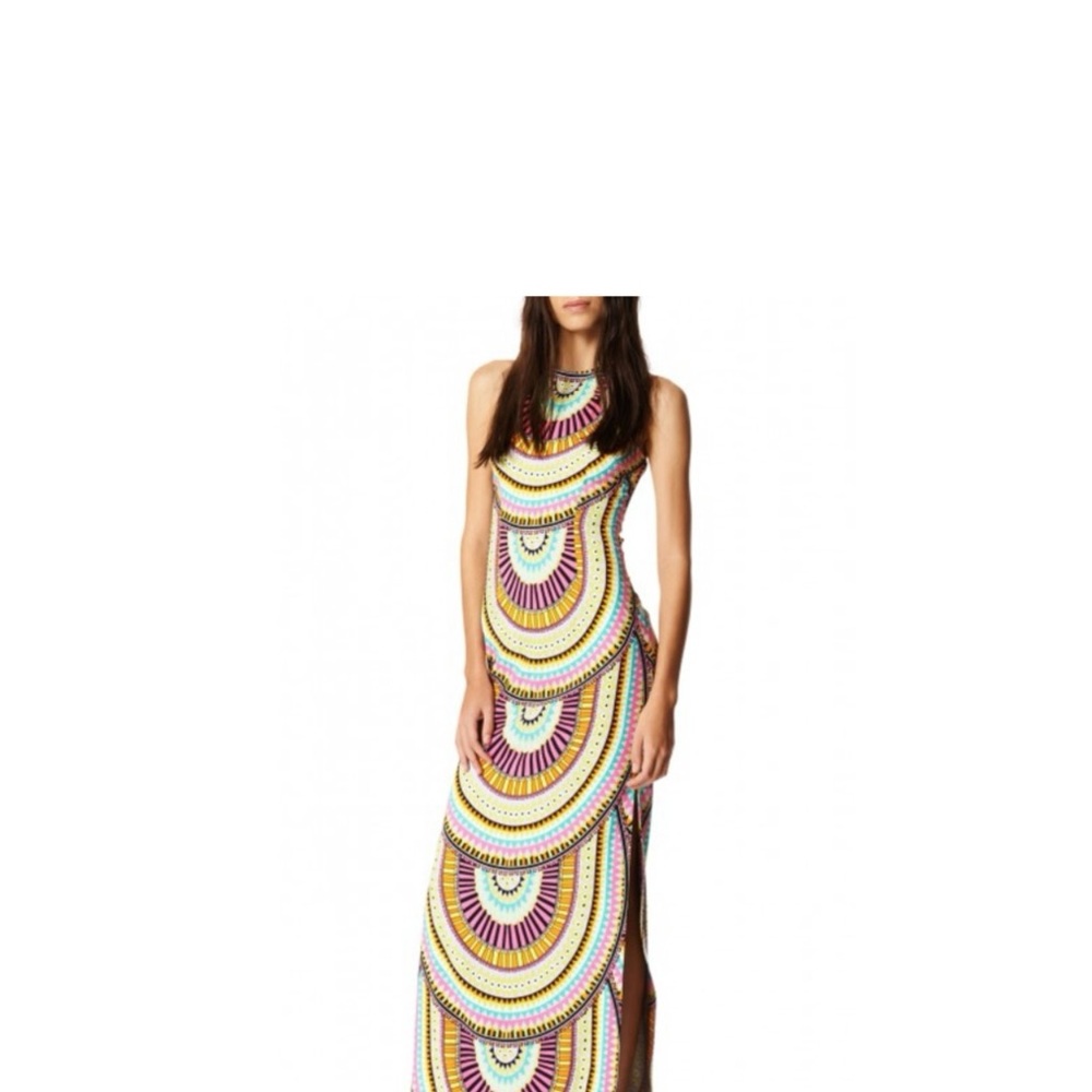 Mara Hoffman High Neck Sheath Maxi Dress with Side Slits and Back Cut Out